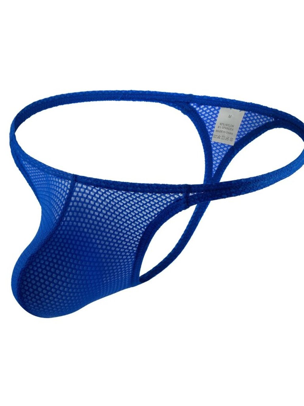 Men's  Waffled See-Through "T-Back" Thong - Blue - Pouch - Picture 11 of 11